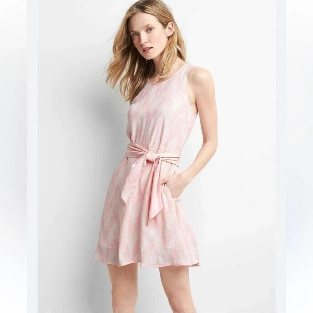 Gap Print Tie-Belt Fit and Flare Dress Womens Pink Lined Sleeveless Classic - XL